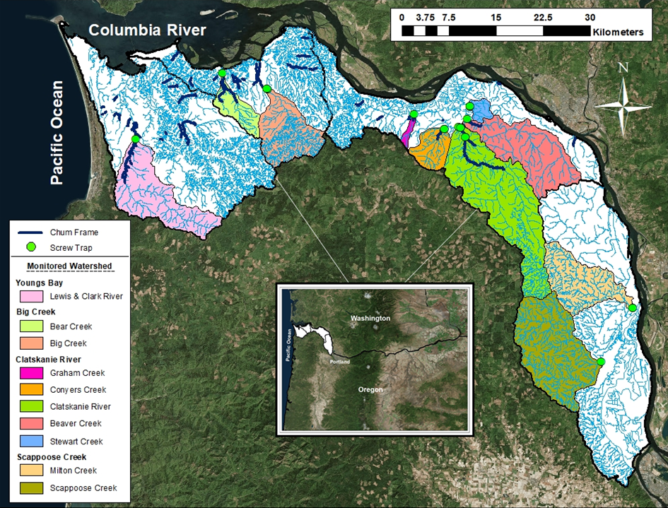 Map of All Sites, Juvenile Chum Salmon Monitoring